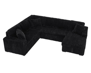 English Elm 122 Plush U-Shape Sectional Sofa Bed with USB Ports, Hidden Storage Chaise & Spacious Armrest Comfort Black W1417S00135