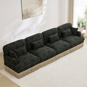 English Elm 131" Chenille Leopard Sectional Sofa Modular 4 Seat Deep Cushion Tassel Trim Green W5656S00034