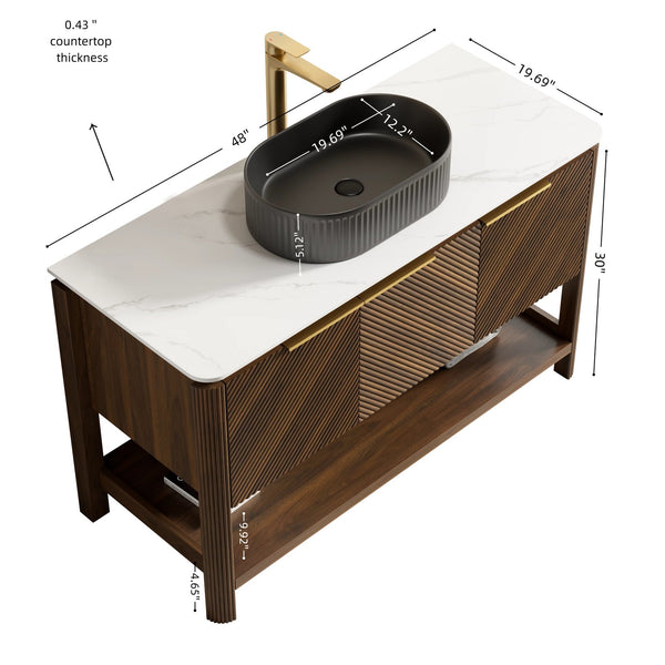 English Elm Dipa 48 Inch Floating Bathroom Vanity Walnut Cabinet Sintered Stone Top Led Sensor W2615S00723