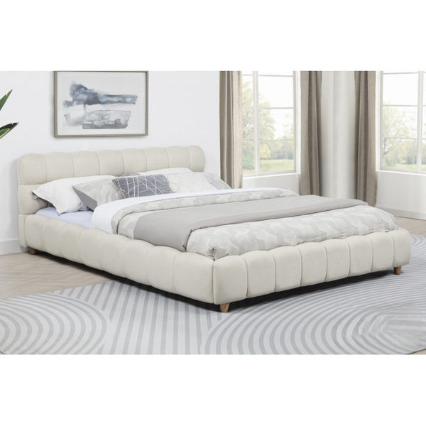 English Elm Modern Upholstered Bed Queen Platform Frame with Plush Grid Jute Fabric, Low-Profile Eco Chic Design Beige 69 L x 20 W x 9 H B011S01855
