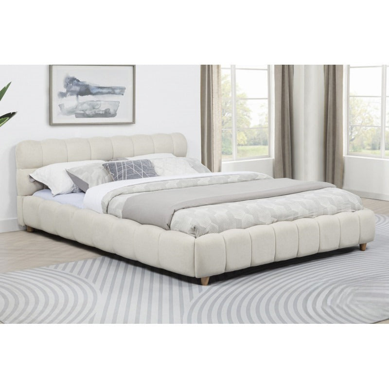 English Elm Modern Jute Upholstered Queen Platform Bed Low Profile Grid Texture Minimalist Frame B011S02297
