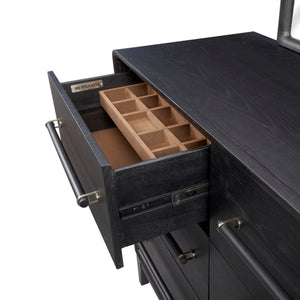 English Elm 9 Drawer Dresser with Felt Top Drawers, Cedar-Lined Bottoms, Jewelry Box & Smooth Side Guides Black 73.75 L x 22.5 W x 38 H B2699P237492