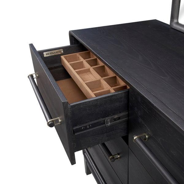 English Elm 9 Drawer Dresser with Felt Top Drawers, Cedar-Lined Bottoms, Jewelry Box & Smooth Side Guides Black 73.75 L x 22.5 W x 38 H B2699P237492