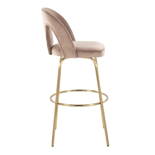 English Elm Fixed-height Swivel Barstools with Gold Footrest Black Frame White Upholstery Set Taupe B202S01883