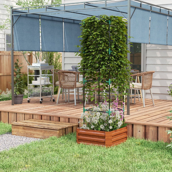 English Elm Outsunny Galvanized Steel Raised Garden Bed With Trellis, Perfect For Vegetables, Vines & Flowers W2225P174400-GIGA