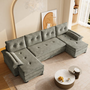 English Elm 109.5" Oversized U-shaped Sectional Sleeper Chenille Modular Sofa with Usb Ports Light Grey W1885S00439