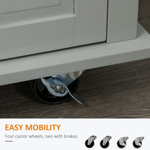 English Elm HOMCOM Mobile Kitchen Island Cart with Rubberwood Butcher Top, Locking Casters, Drawers & Shelves for Organized Prep and Storage Grey W2225P173893