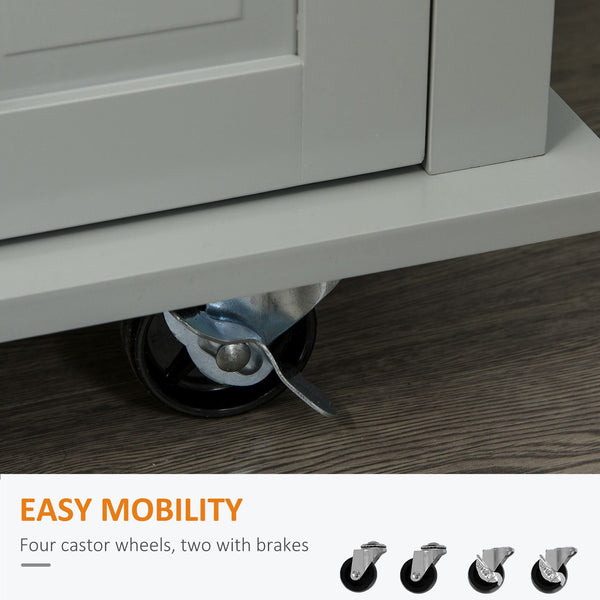 English Elm HOMCOM Mobile Kitchen Island Cart with Rubberwood Butcher Top, Locking Casters, Drawers & Shelves for Organized Prep and Storage Grey W2225P173893