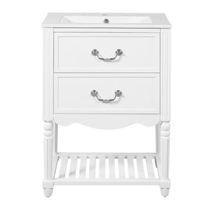 English Elm 24'' Vintage Bathroom Vanity with Ceramic Sink Soft Close Drawers Open Shelf White N710P411237K