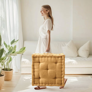English Elm 1- Piece Tufted Chenille Floor Cushion with Scalloped Edge for Bohemian Living Spaces Yellow B035P482972