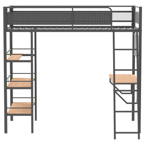 English Elm William Twin Loft Bed with Built-in Desk and Shelves Industrial Steel Frame B062S01720