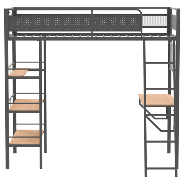 English Elm William Twin Loft Bed with Built-in Desk and Shelves Industrial Steel Frame B062S01720