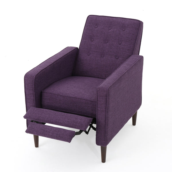 English Elm Christopher Knight Home® - Fabric Recliner Chair Mid-Century Modern Pushback Single Sofa with Tufted Cushion, Birch Legs, Cozy Comfort Purple 60741.00MPUR