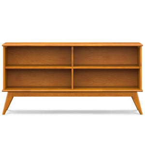 English Elm Draper Teak Low Bookcase – Solid Rubberwood, 4 Open Shelves, Mid-Century Tapered Legs, Anti-Tip B136P238603