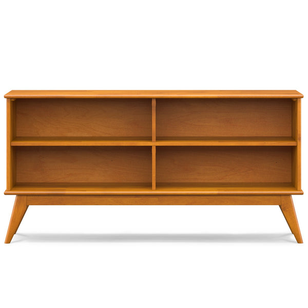English Elm Draper Teak Low Bookcase – Solid Rubberwood, 4 Open Shelves, Mid-Century Tapered Legs, Anti-Tip B136P238603