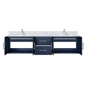English Elm Navy Double Bath Vanity 80" W x 22" D with Carrara Marble Top, Soft-Close Storage & Chrome Faucet Set B2731P258728