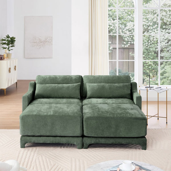 English Elm Two Chenille Sofa With Ottoman & Lumbar Pillows - Ergonomic, Stylish Design For Cozy Living Spaces W714S01215-GIGA