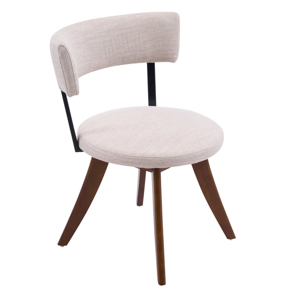 English Elm Modern Beige Fabric Dining Chairs Walnut Rubberwood Base Curved Back Set of 2 N768P391169W