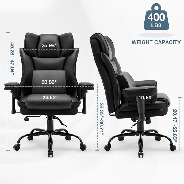 English Elm High High Back Office Chair 400lb Capacity Ergonomic Rocking Executive Seat with Massage Lumbar, Adjustable Armrests and Height (Black) W1521P199524
