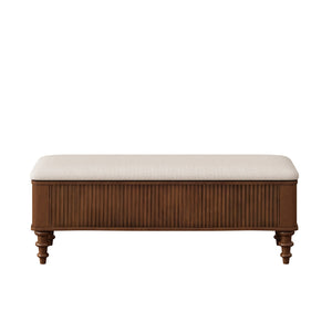 English Elm 50.8-inch Linen Upholstered Storage Bench Rubberwood Frame Lift Top Bedroom Entryway W1716P409896
