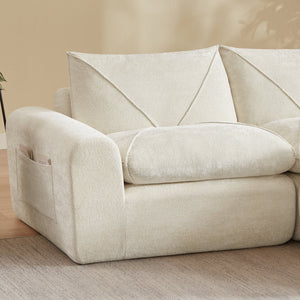 English Elm Modern Chenille Modular Sofa with Ottoman Thick Cushions for Living Room or Apartment Beige W3396S00064