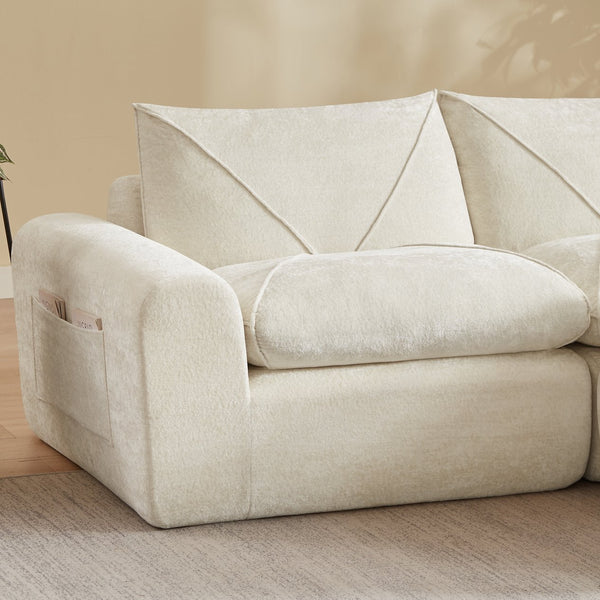 English Elm Modern Chenille Modular Sofa with Ottoman Thick Cushions for Living Room or Apartment Beige W3396S00064