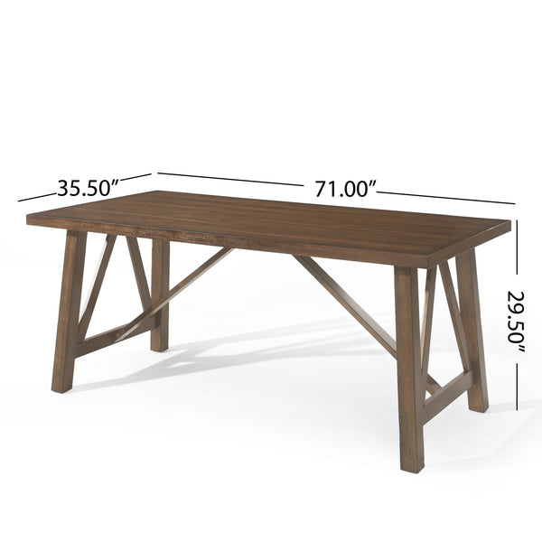 English Elm Christopher Knight Home® - DINING Table with Farmhouse Charm, Solid Rubberwood Frame, Wood-Look Top, 71" x 44.5" Spacious Design Antique brown 69001.00ABRN