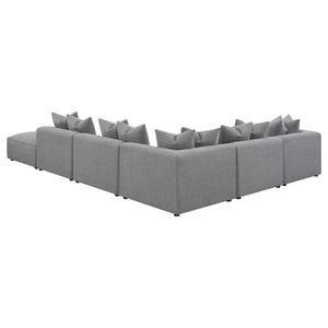 English Elm Amherst Grey 6-Piece Modular Sectional Sofa with Plush Cushions, Ottoman & Black Wood Feet, 154" B062S01219