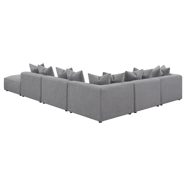 English Elm Amherst Grey 6-Piece Modular Sectional Sofa with Plush Cushions, Ottoman & Black Wood Feet, 154" B062S01219
