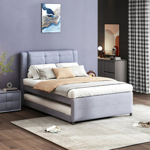 English Elm Full Size Upholstered Platform Bed With Versatile Trundle - Modern Gray Design For Comfort & Style DL001678AAE