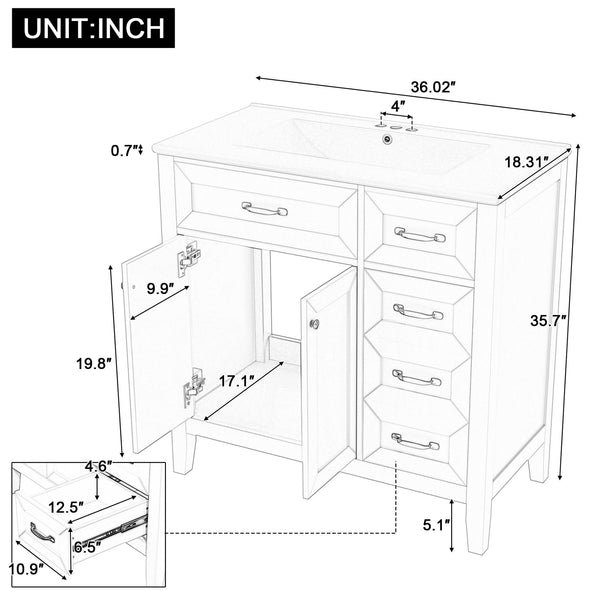 English Elm 36" Stylish Gray Bathroom Vanity With Sink Combo - Durable, Space-Saving Storage Solution For Your Home N725P246491E