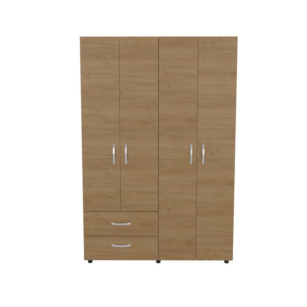 English Elm Ankora Walnut Armoire with 4 Doors, 2 Drawers & Dual Hanging Rods — Spacious, Durable Storage Cabinet for Bedroom, Entryway, Living Room B070S00401