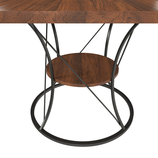 English Elm 43 Inch Expandable Round Dining Table Walnut Veneer Seats Six with Metal Storage Shelf Walnut+Black W2700P411580
