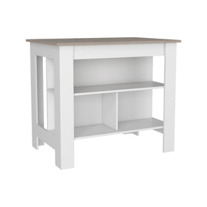 English Elm Cala Kitchen island with wide prep top, stool-friendly legroom and three open shelves for storage and organization Multicolor 44.5 L x 31.5 W x 4.7 H B20092013