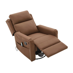 English Elm Modern Swivel Rocker Recliner Pu Leather Chair with Massage Heat and Storage Pocket Brown N763P399629D