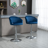 English Elm Homcom Adjustable Bar Stools Set Of 2, Modern Counter Height Barstools, Velvet Fabric Upholstered Kitchen Stools With Swivel Seat, Steel Frame, Footrest, Blue