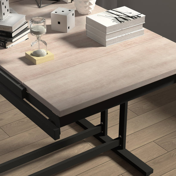 English Elm Vintage Solid Mahogany Convertible Table & Shelf with Metal Frame — Space-Saving Dining to Display W760P178255