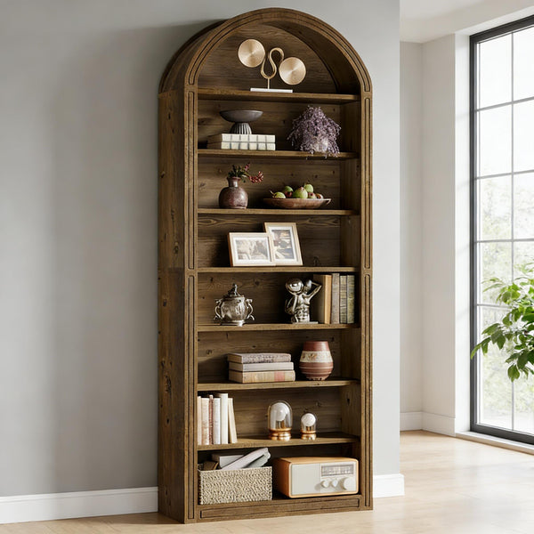 English Elm Display Cabinet Wall Mounted 5 Tier Glass Door Shelving for Collectibles Matte Black T3971P449818