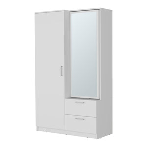 English Elm White Armoire Wardrobe: Stylish Open Storage, 2 Drawers & Built-In Mirror For Modern Bedrooms B062S01282-GIGA