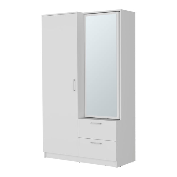 English Elm White Armoire Wardrobe: Stylish Open Storage, 2 Drawers & Built-In Mirror For Modern Bedrooms B062S01282-GIGA
