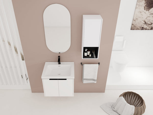 English Elm 24" Wall-Mounted Bathroom Vanity With Ceramic Sink & Side Cabinet - Stylish Soft-Close Design! W999S00333