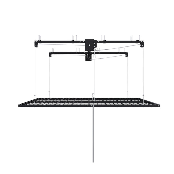 English Elm Overhead Garage Storage Rack with Crank Lowering Steel Platform for High Ceilings W2700P346226