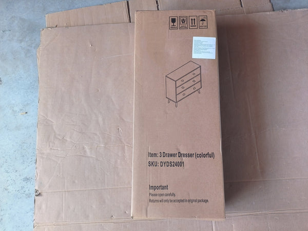 English Elm Kids 3 Drawer Dresser with Solid Wood Legs, Anti-Tip Toddler Storage Cabinet for Nursery Rooms Colorful 34.65 L x 14.18 W x 7.09 H W808P264664