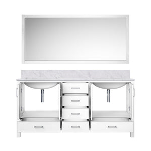 English Elm White Double Bath Vanity With Carrara Marble Top & Large Mirror - Elegant Storage Solution For Bathrooms B2731S00703-GIGA