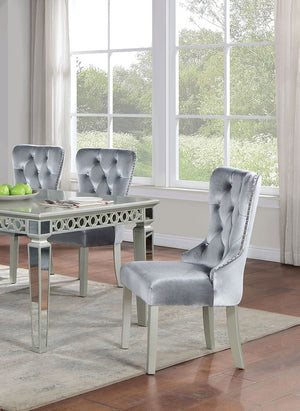 English Elm Classic Gray Flannelette Wingback Dining Chair Set of 2 — Tufted Nailhead Trim, Crystal Buttons, Plush Comfort 40"H B011P306179