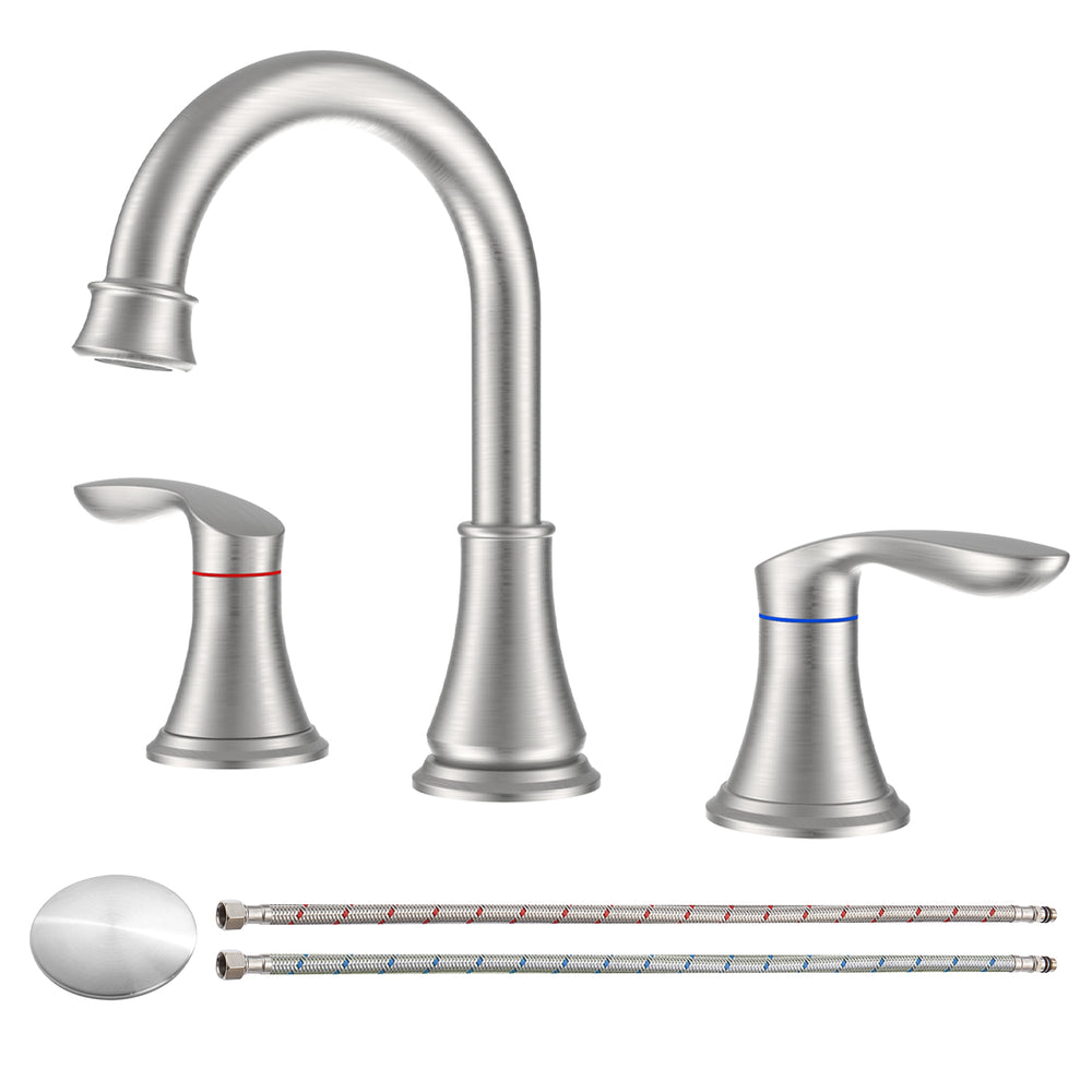 English Elm 2-Handle Brushed Nickel Bathroom Sink Faucet – 8" Widespread Design With 360° Swivel Spout & Drain Assembly T3177P277512