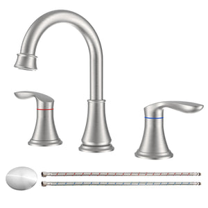 English Elm 2-Handle Brushed Nickel Bathroom Sink Faucet – 8" Widespread Design With 360° Swivel Spout & Drain Assembly T3177P277512