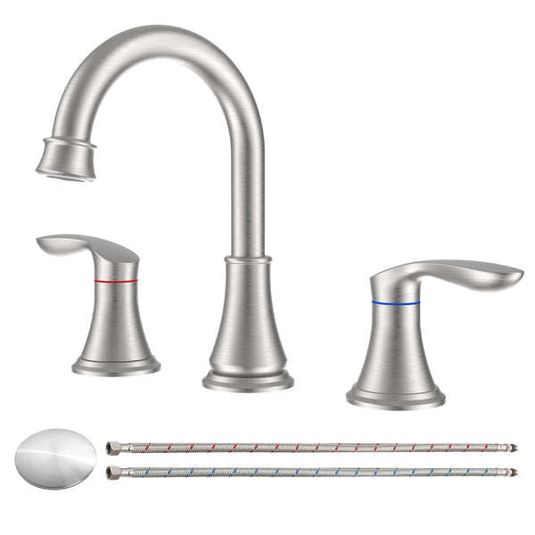 English Elm 2-Handle Brushed Nickel Bathroom Sink Faucet – 8" Widespread Design With 360° Swivel Spout & Drain Assembly T3177P277512