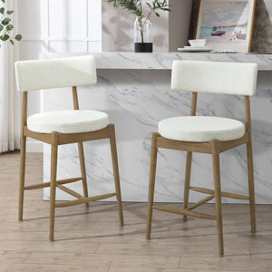 English Elm Christopher Knight Home® - Mid Century Modern Counter Stools Set Of 2 - Natural Wood & Beige Upholstered Comfort Design N771P205427A