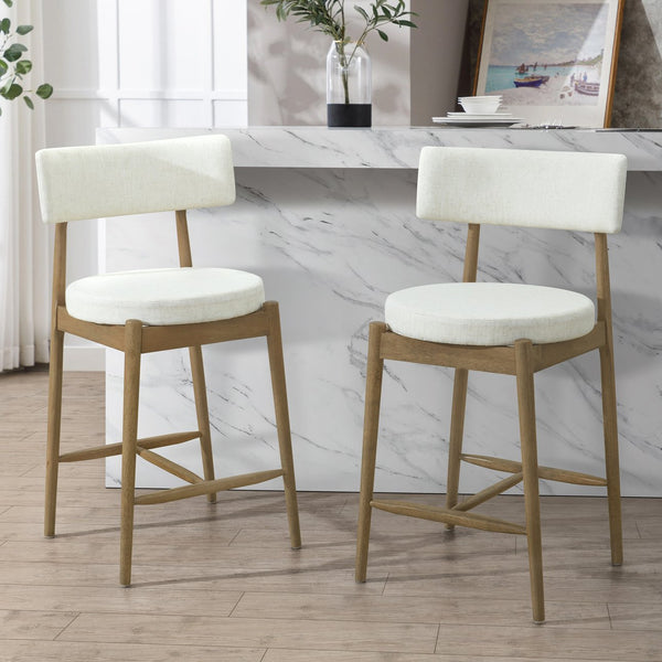 English Elm Christopher Knight Home® - Mid Century Modern Counter Stools Set Of 2 - Natural Wood & Beige Upholstered Comfort Design N771P205427A